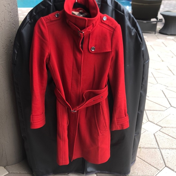 Coats | Burberry Brit Red Wool Coat 